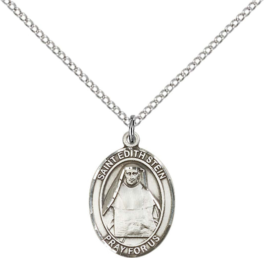 Sterling Silver St. Edith Stein Pendant with 18 inch Sterling Silver Light Curb Chain - Medium