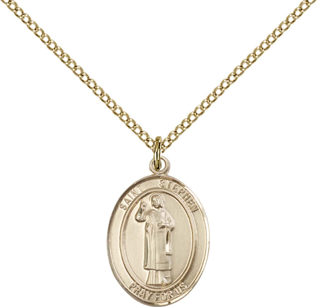 14kt Gold Filled St. Stephen the Martyr Pendant with 18 inch Gold Filled Light Curb Chain