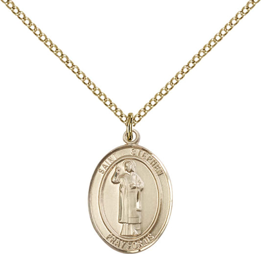 14kt Gold Filled St. Stephen the Martyr Pendant with 18 inch Gold Filled Light Curb Chain