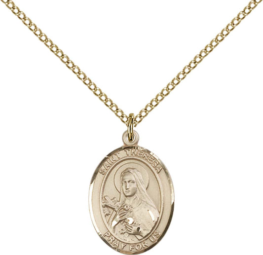 14kt Gold Filled St. Theresa Pendant with 18 inch Gold Filled Light Curb Chain - Medium