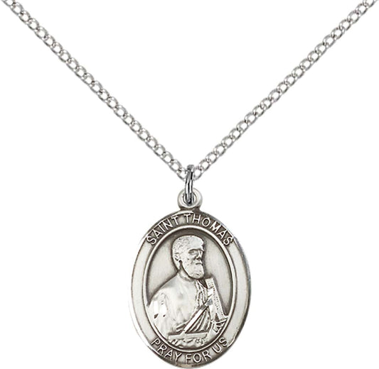 Sterling Silver St. Thomas the Apostle Pendant with 18 inch Sterling Silver Light Curb Chain - Medium