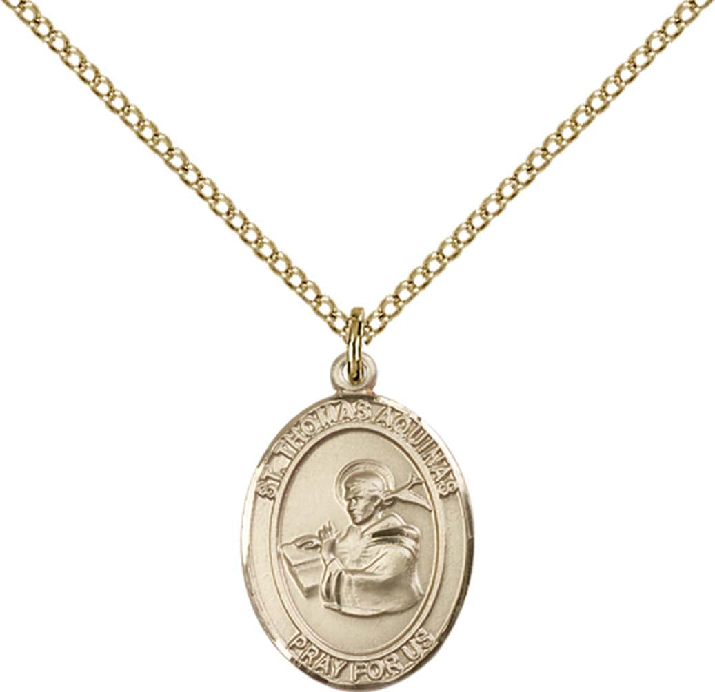 14kt Gold Filled St. Thomas Aquinas Pendant with 18 inch Gold Filled Light Curb Chain - Medium