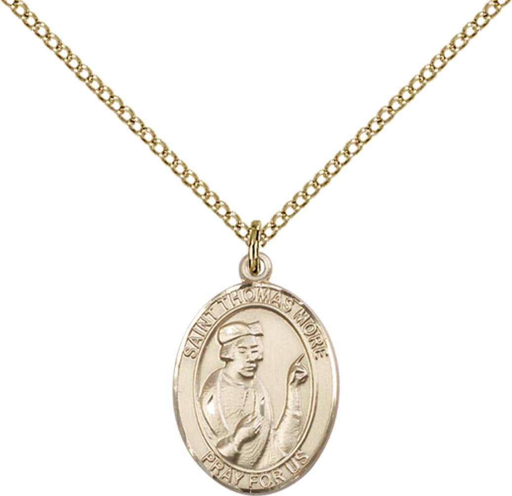 14kt Gold Filled St. Thomas More Pendant with 18 inch Gold Filled Light Curb Chain - Medium