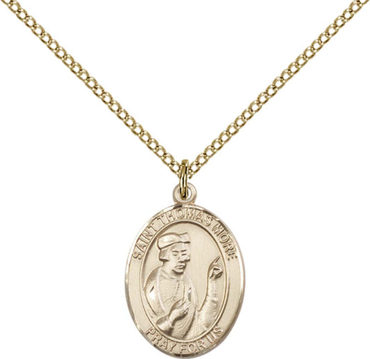14kt Gold Filled St. Thomas More Pendant with 18 inch Gold Filled Light Curb Chain - Medium
