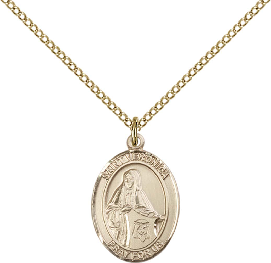 14kt Gold Filled St. Veronica Pendant with 18 inch Gold Filled Light Curb Chain - Medium