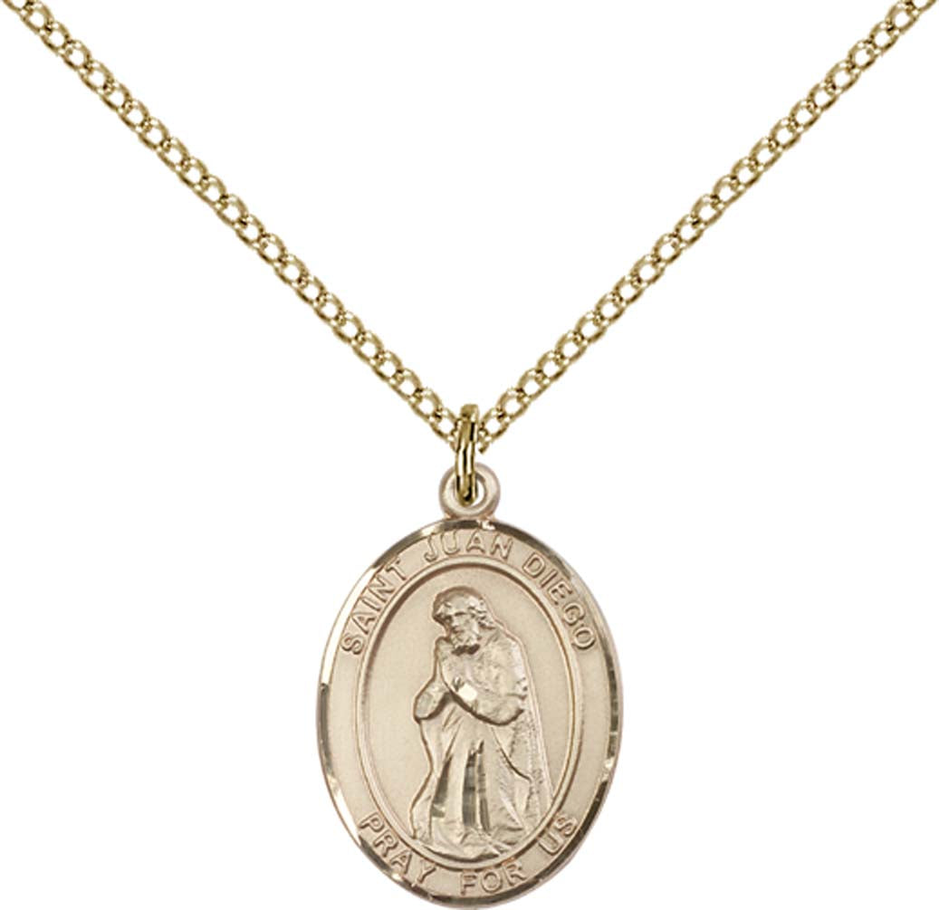 14kt Gold Filled St. Juan Diego Pendant with 18 inch Gold Filled Light Curb Chain - Medium