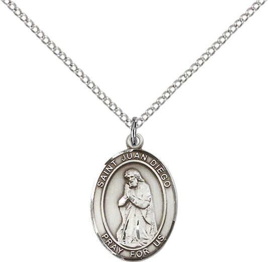 Sterling Silver St. Juan Diego Pendant with 18 inch Sterling Silver Light Curb Chain - Medium