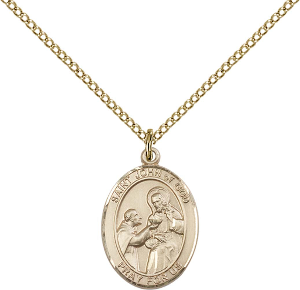 14kt Gold Filled St. John of God Pendant with 18 inch Gold Filled Light Curb Chain
