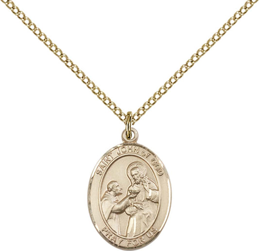 14kt Gold Filled St. John of God Pendant with 18 inch Gold Filled Light Curb Chain