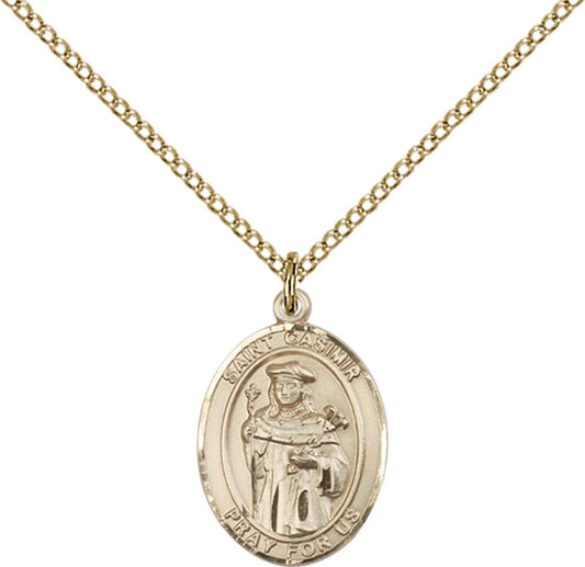 14kt Gold Filled St. Casimir of Poland Pendant with 18 inch Gold Filled Light Curb Chain
