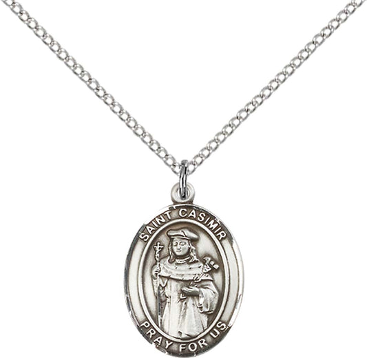 Sterling Silver St. Casimir of Poland Pendant with 18 inch Sterling Silver Light Curb Chain