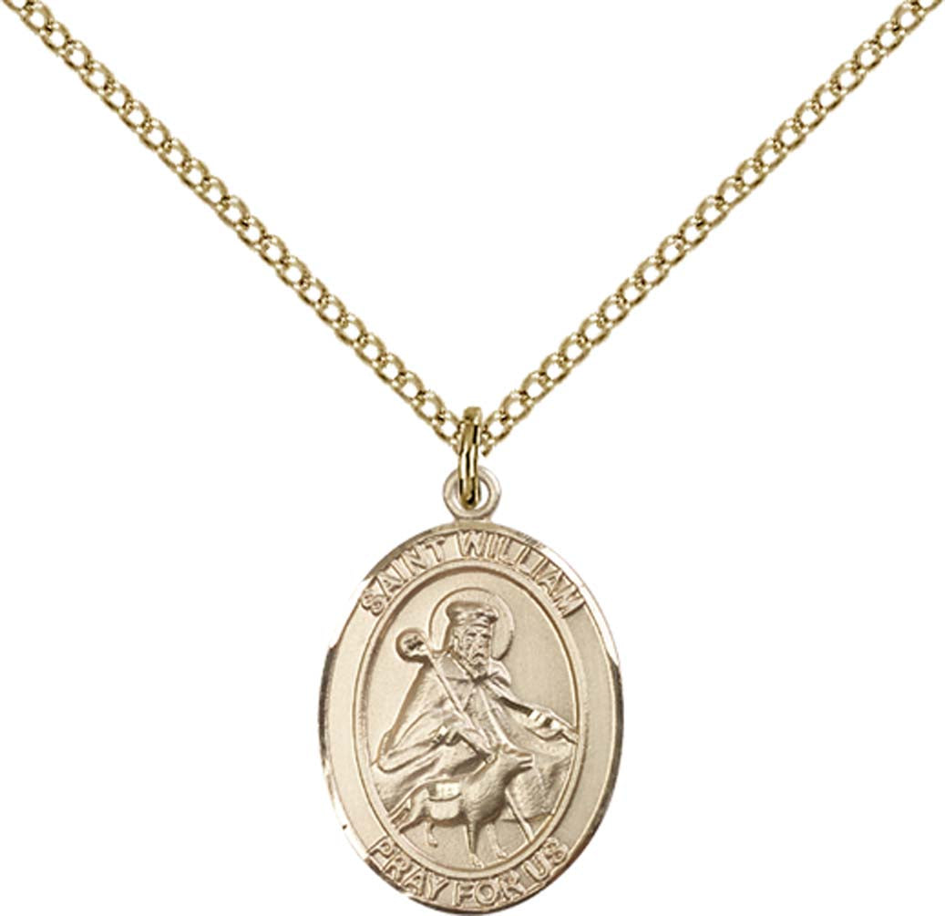 14kt Gold Filled St. William of Rochester Pendant with 18 inch Gold Filled Light Curb Chain