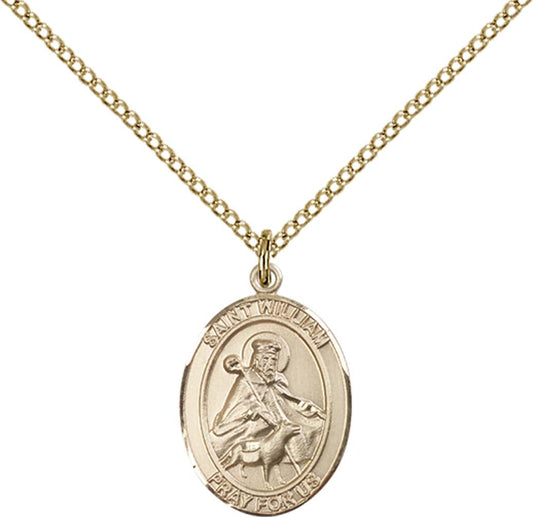 14kt Gold Filled St. William of Rochester Pendant with 18 inch Gold Filled Light Curb Chain