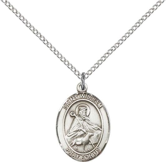 Sterling Silver St. William of Rochester Pendant with 18 inch Sterling Silver Light Curb Chain