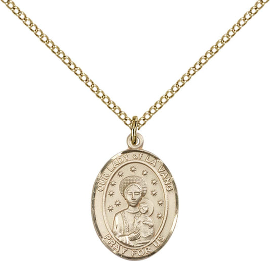 14kt Gold Filled O/L of La Vang Pendant with 18 inch Gold Filled Light Curb Chain - Medium