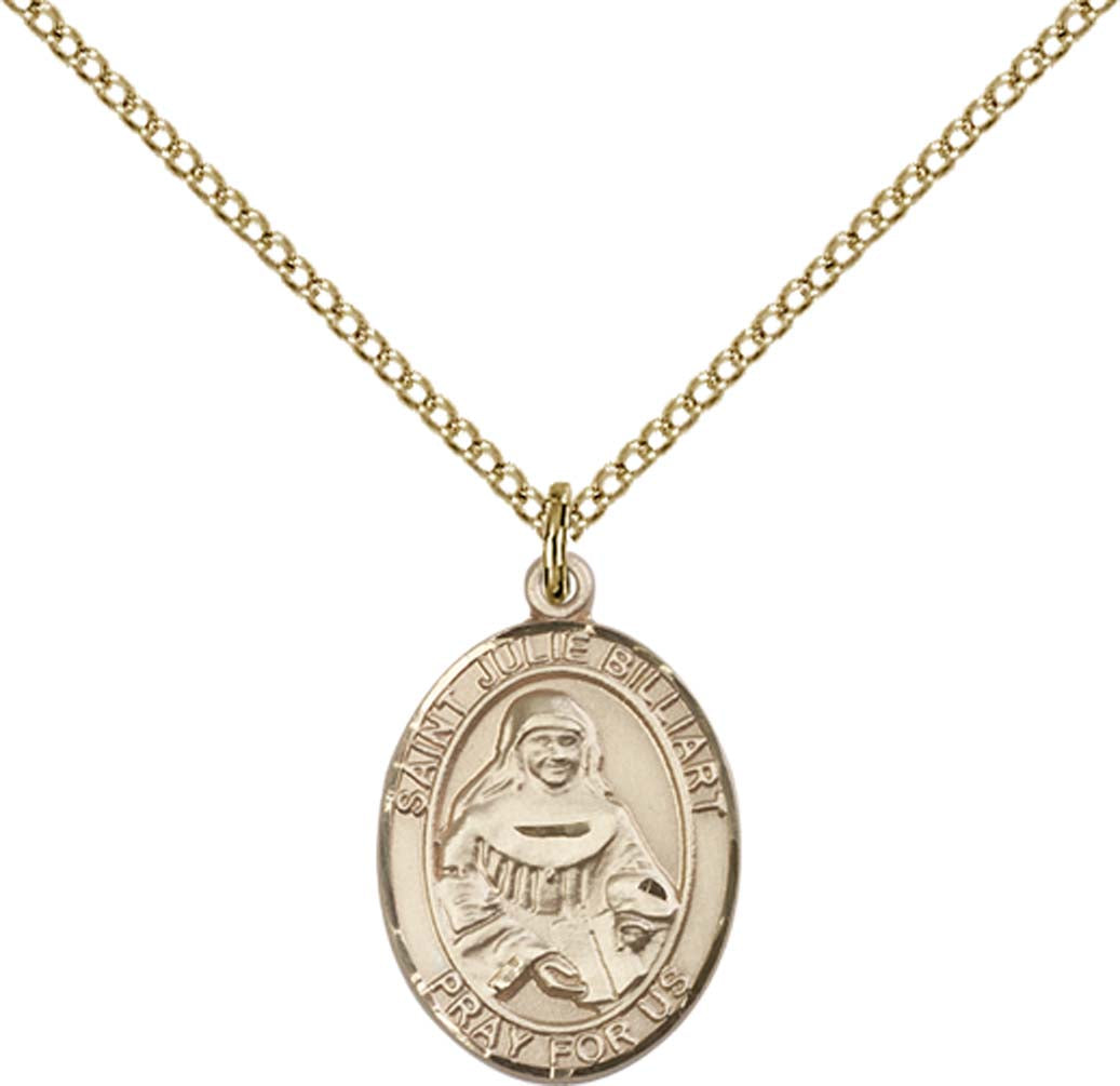 14kt Gold Filled St. Julie Billiart Pendant with 18 inch Gold Filled Light Curb Chain