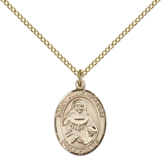 14kt Gold Filled St. Julie Billiart Pendant with 18 inch Gold Filled Light Curb Chain