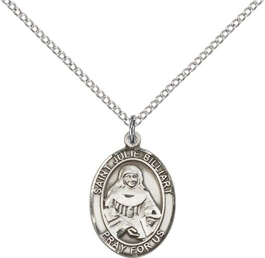 Sterling Silver St. Julie Billiart Pendant with 18 inch Sterling Silver Light Curb Chain