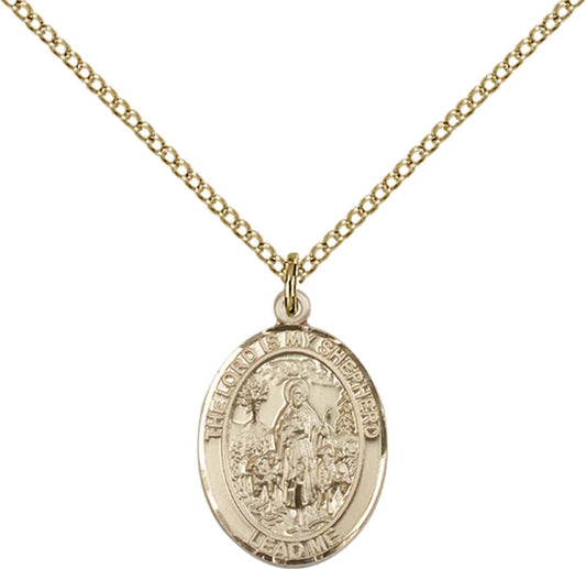 14kt Gold Filled Lord Is My Shepherd Pendant with 18 inch Gold Filled Light Curb Chain - Medium