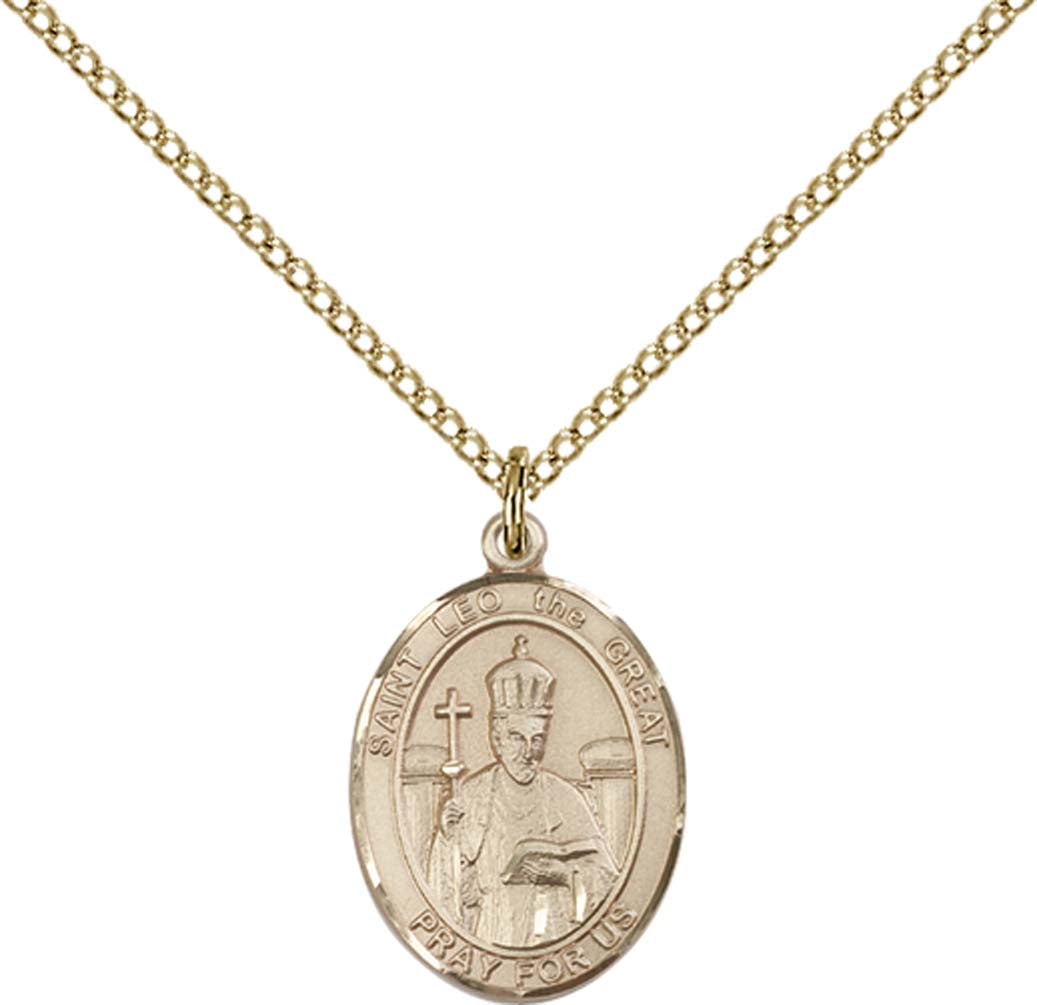 14kt Gold Filled St. Leo the Great Pendant with 18 inch Gold Filled Light Curb Chain