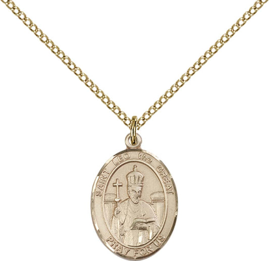 14kt Gold Filled St. Leo the Great Pendant with 18 inch Gold Filled Light Curb Chain