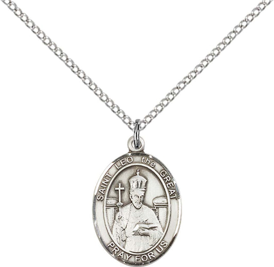 Sterling Silver St. Leo the Great Pendant with 18 inch Sterling Silver Light Curb Chain
