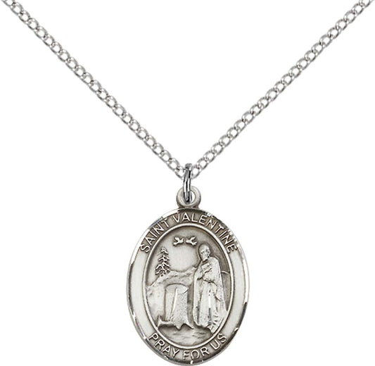 Sterling Silver St. Valentine of Rome Pendant with 18 inch Sterling Silver Light Curb Chain - Medium