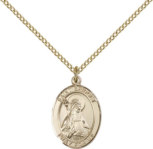 14kt Gold Filled St. Bridget of Sweden Pendant with 18 inch Gold Filled Light Curb Chain