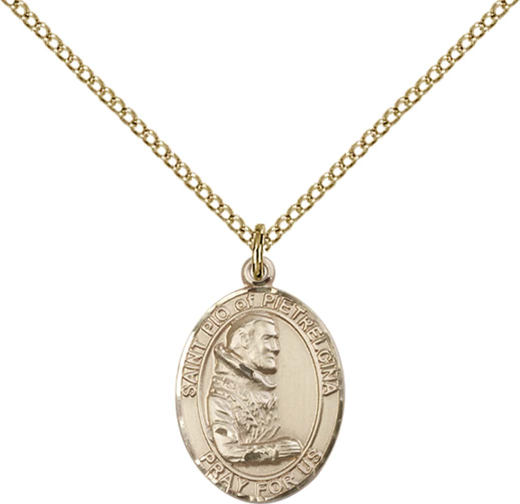 14kt Gold Filled St. Pio of Pietrelcina Pendant with 18 inch Gold Filled Light Curb Chain - Medium