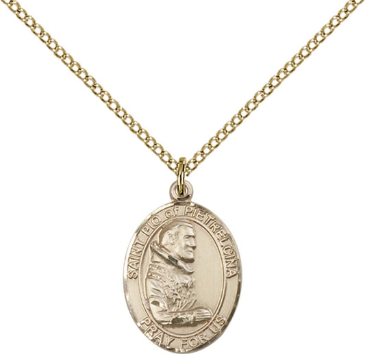 14kt Gold Filled St. Pio of Pietrelcina Pendant with 18 inch Gold Filled Light Curb Chain - Medium