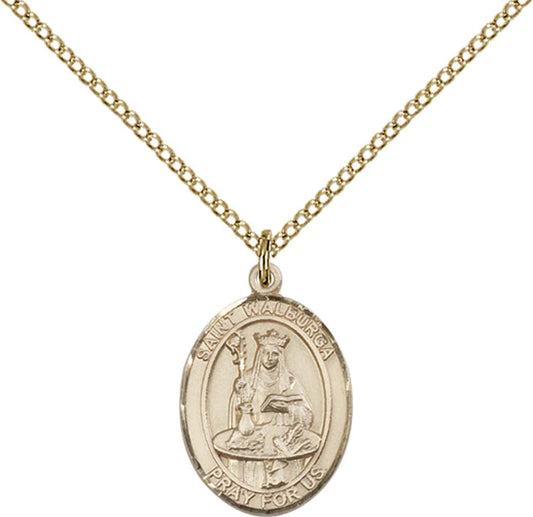 14kt Gold Filled St. Walburga Pendant with 18 inch Gold Filled Light Curb Chain - Medium