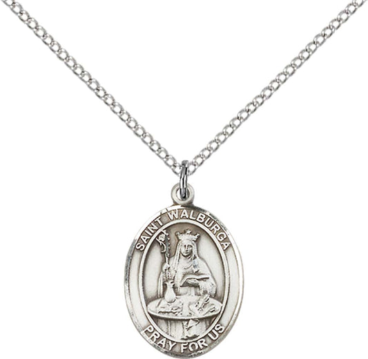 Sterling Silver St. Walburga Pendant with 18 inch Sterling Silver Light Curb Chain - Medium