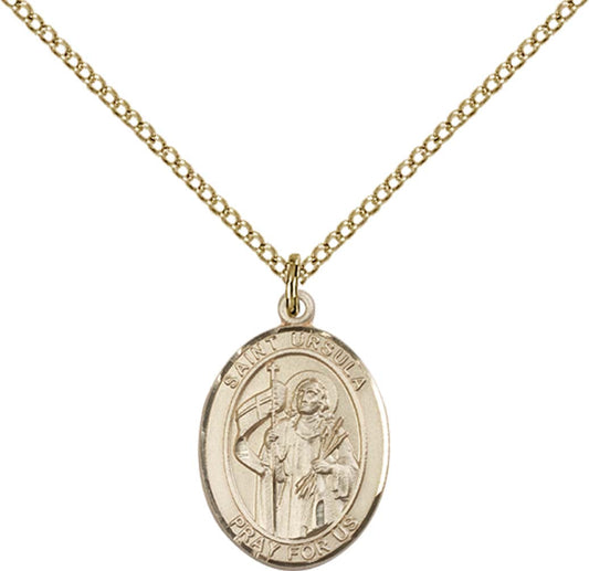 14kt Gold Filled St. Ursula Pendant with 18 inch Gold Filled Light Curb Chain