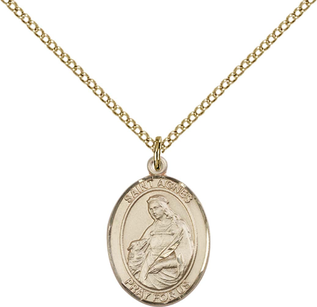 14kt Gold Filled St. Agnes of Rome Pendant with 18 inch Gold Filled Light Curb Chain - Medium