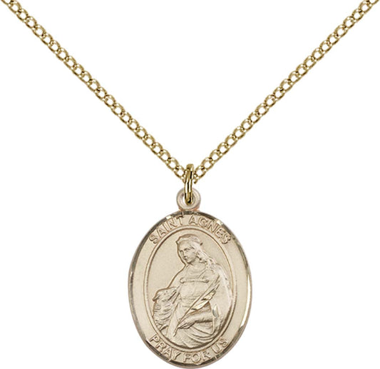 14kt Gold Filled St. Agnes of Rome Pendant with 18 inch Gold Filled Light Curb Chain - Medium