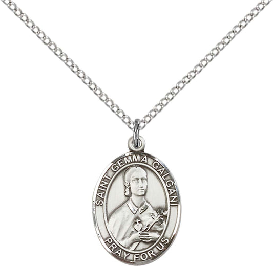 Sterling Silver St. Gemma Galgani Pendant with 18 inch Sterling Silver Light Curb Chain - Medium