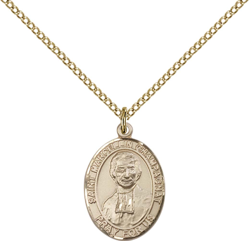 14kt Gold Filled St. Marcellin Champagnat Pendant with 18 inch Gold Filled Light Curb Chain