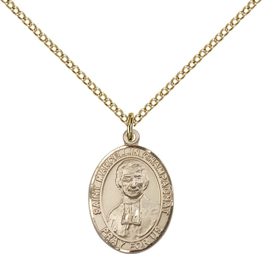 14kt Gold Filled St. Marcellin Champagnat Pendant with 18 inch Gold Filled Light Curb Chain