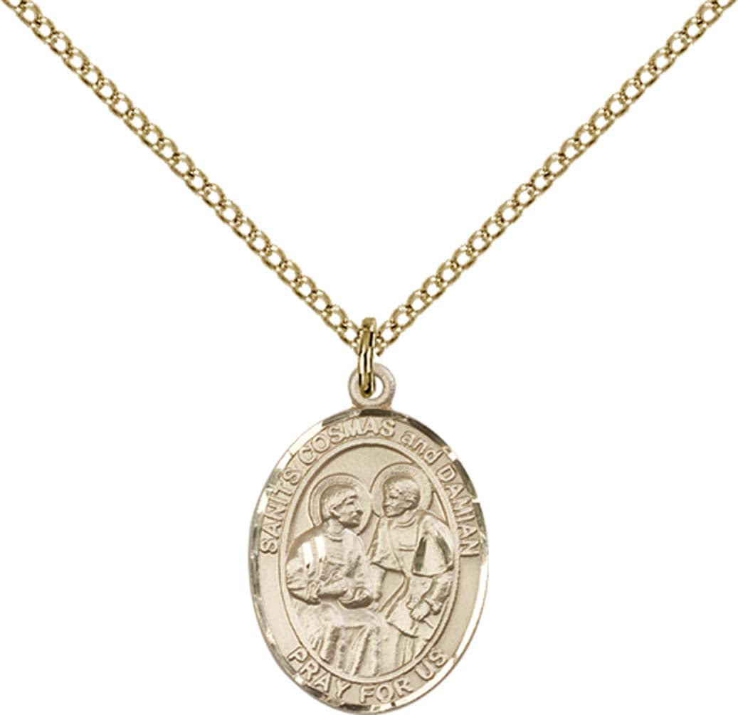 14kt Gold Filled Sts. Cosmas & Damian Pendant with 18 inch Gold Filled Light Curb Chain