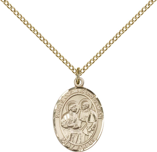 14kt Gold Filled Sts. Cosmas & Damian Pendant with 18 inch Gold Filled Light Curb Chain