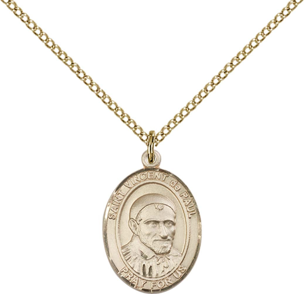 14kt Gold Filled St. Vincent De Paul Pendant with 18 inch Gold Filled Light Curb Chain