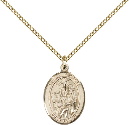 14kt Gold Filled St. Jerome Pendant with 18 inch Gold Filled Light Curb Chain