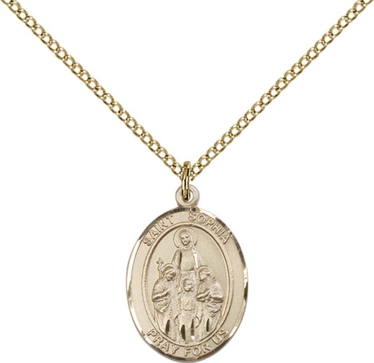 14kt Gold Filled St. Sophia Pendant with 18 inch Gold Filled Light Curb Chain - Medium