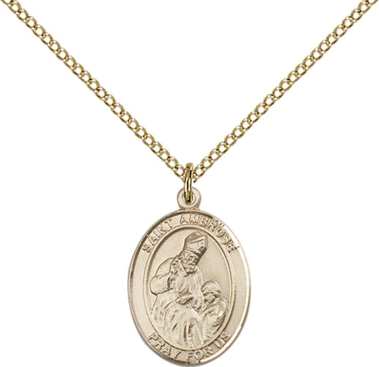 14kt Gold Filled St. Ambrose Pendant with 18 inch Gold Filled Light Curb Chain