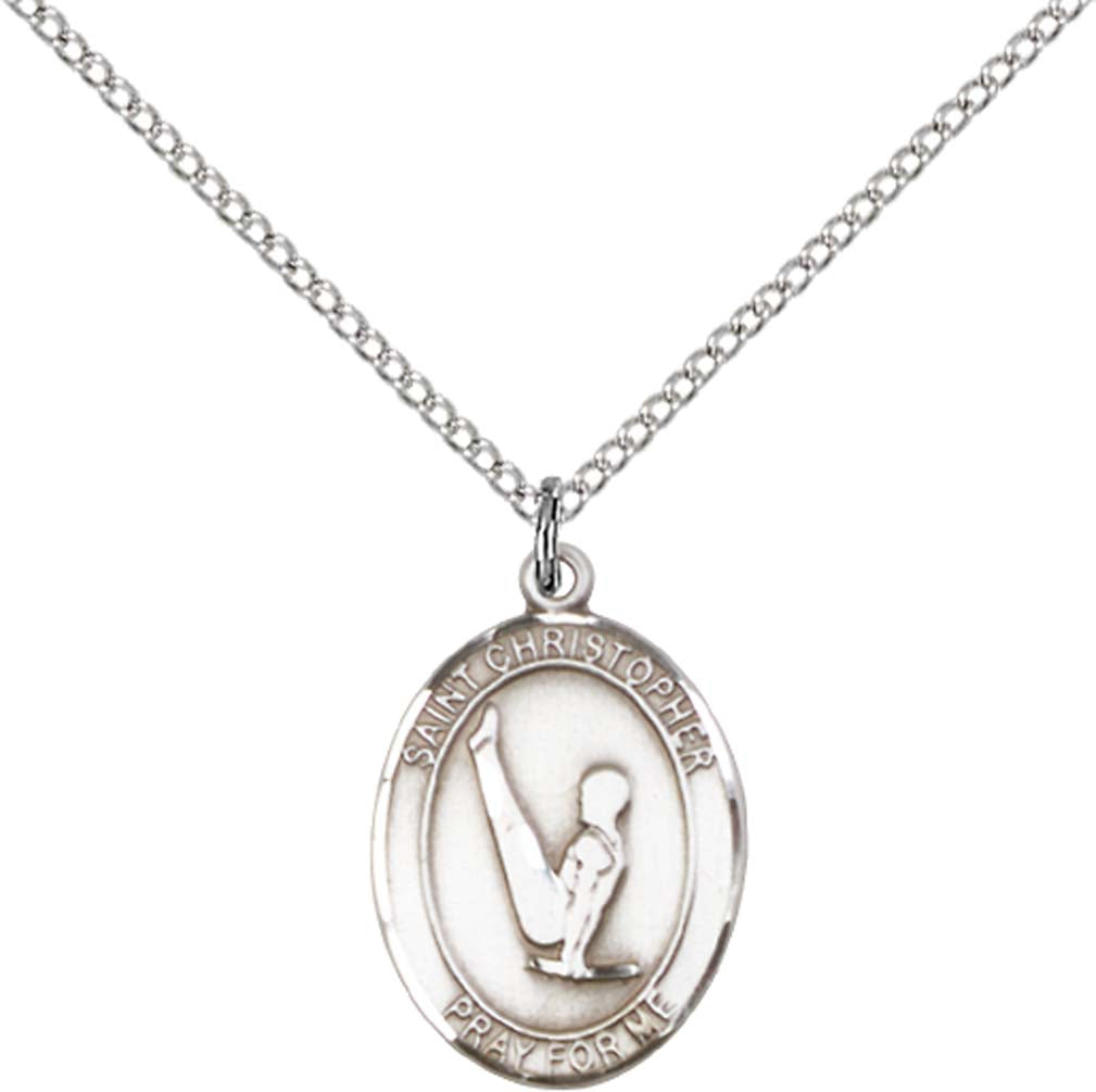 Sterling Silver St. Christopher/Gymnastics Pendant with 18 inch Sterling Silver Light Curb Chain