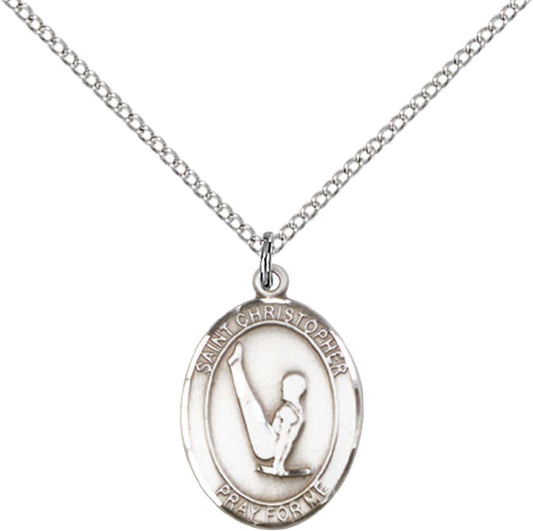 Sterling Silver St. Christopher/Gymnastics Pendant with 18 inch Sterling Silver Light Curb Chain