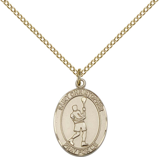 14kt Gold Filled St. Christopher/Lacrosse Pendant with 18 inch Gold Filled Light Curb Chain