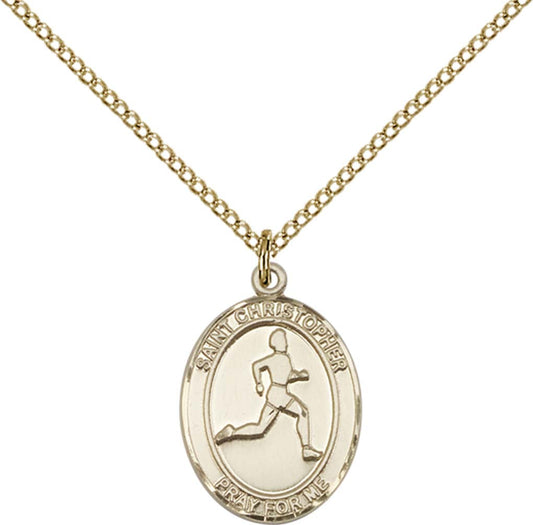 14kt Gold Filled St. Christopher/Track & Field Pendant with 18 inch Gold Filled Light Curb Chain