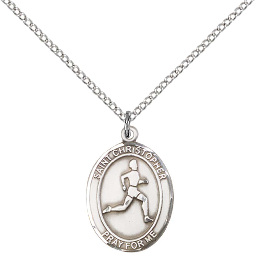 Sterling Silver St. Christopher/Track & Field Pend with 18 inch Sterling Silver Light Curb Chain