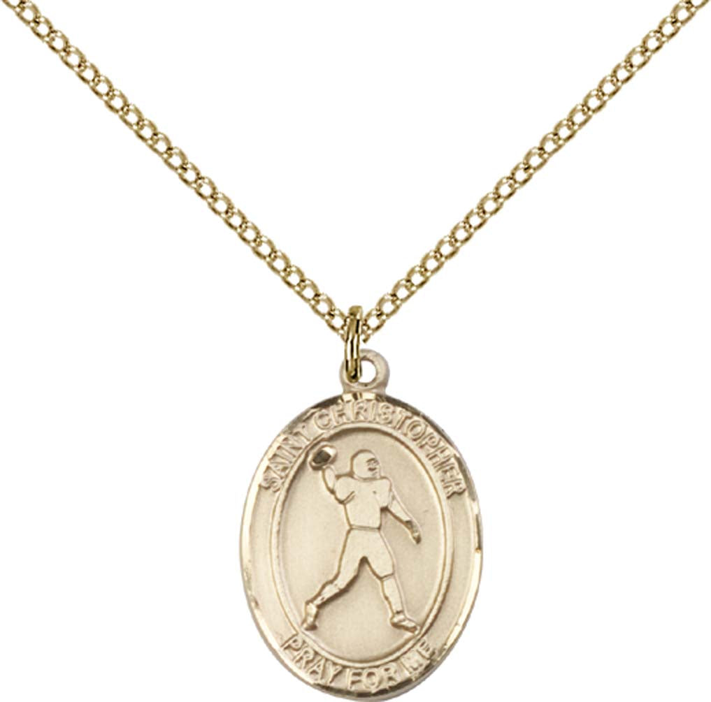 14kt Gold Filled St. Christopher/Football Pendant with 18 inch Gold Filled Light Curb Chain